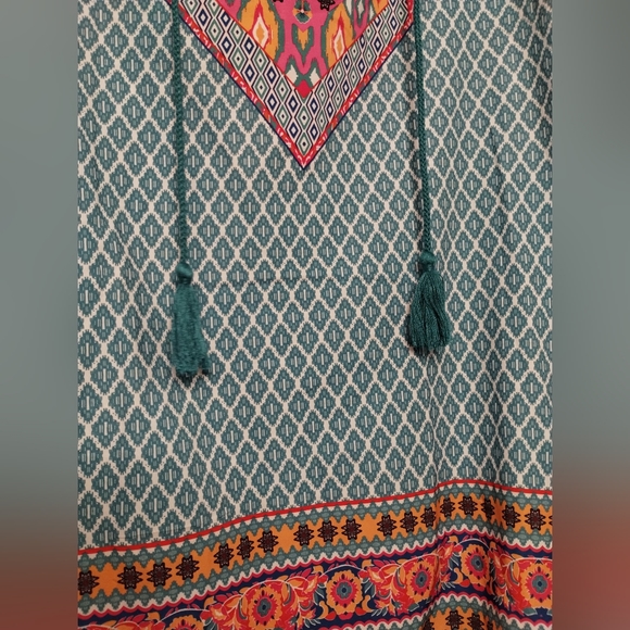 Feitong colorful printed moroccan boho popover mini dress tunic top - Picture 7 of 13